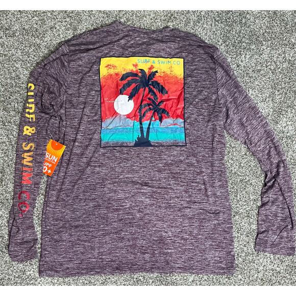 Surf & Swim Co SPF 50+ Long Sleeve Swim Shirt Sky & Palm Eggplant Lg New - Picture 5 of 6